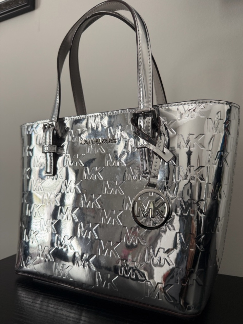 MICHAEL KORS Jet Set Extra Small Metallic Silver Embossed Tote - Picture 3 of 16
